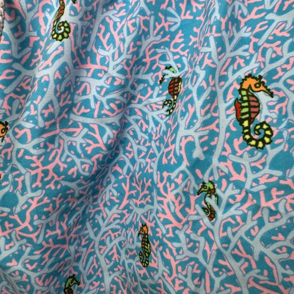 Michaels Mens Swim Trunks Shorts Seahorse Coral Print‎ Blue Pink Size M USA
